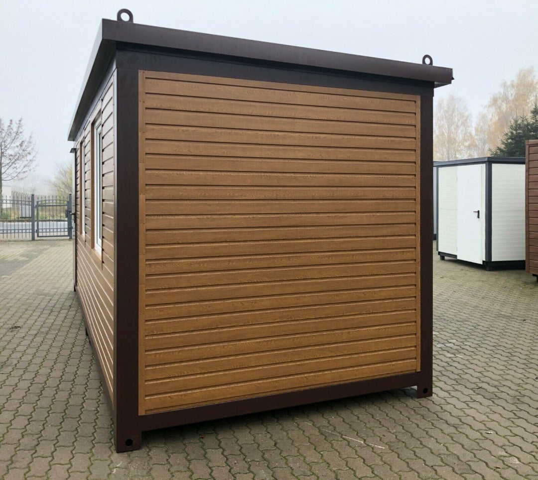 Containers Mobile office 20 feet covered in open wood and glazed on a width width