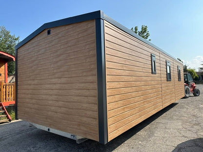 Remorque maison mobile 40 pieds x 8 de type T2, recouverte en bois, entièrement finie et meublée