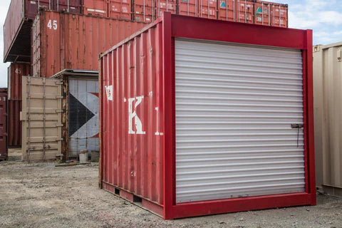 Used 10 Foot Red Container with Roll-Up Door - Practical and Durable Storage Solution Description: