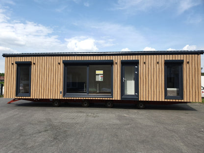 Maison remorque mobile 40 pieds x 8, type T2, isolée 4 saisons, entièrement meublée et de haute qualité