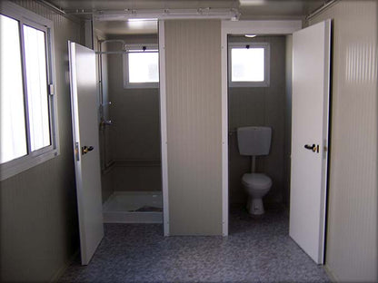 Sanitary cabin with separate toilet and independent shower