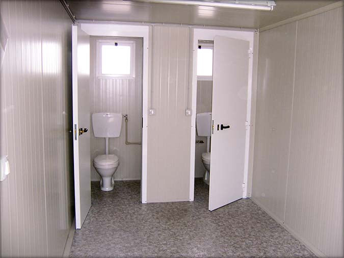 Sanitary cabin with separate toilet and independent shower