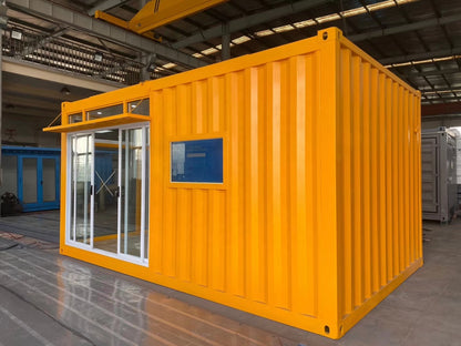 Container bureau mobile 20 pieds x 8, couleur jaune, bien vitré avec installation électrique et chauffage